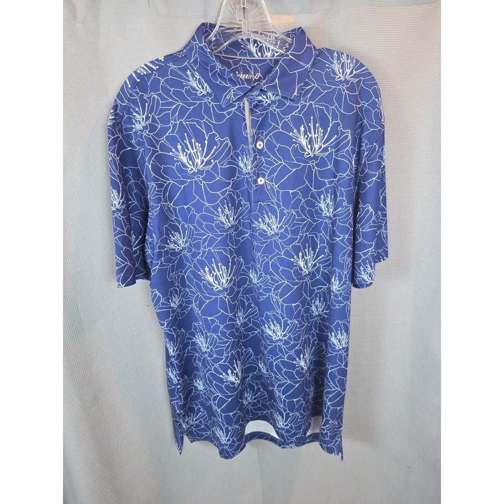 Johnnie-O Polo Shirt Mens Large Blue Floral Tropical Golf Performance‎ Stretch